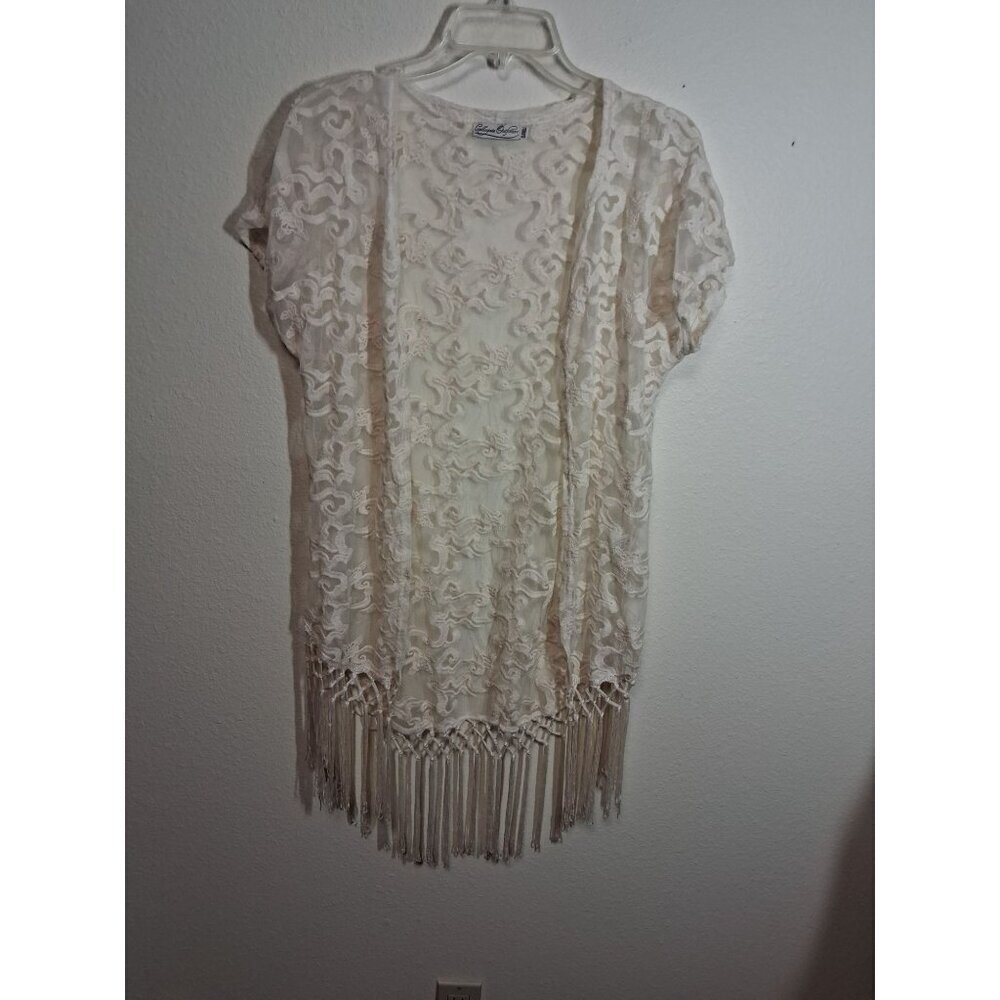 Collegiate Outfitters Lace Cardigan Boho Cottage Coverup Y2K Ivory Size Large/XL